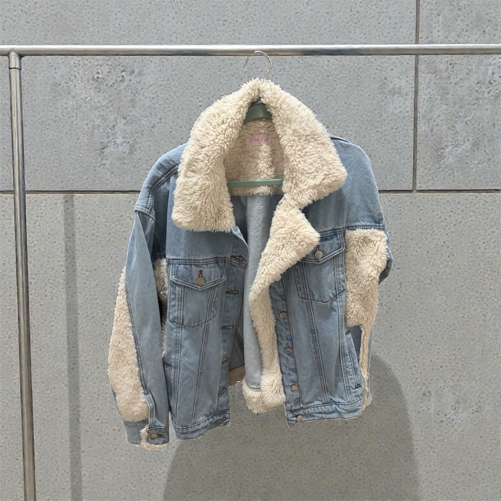 Pink Lily Blue and Cream Jean Jacket